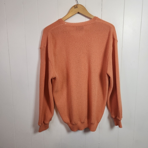 Vintage 90s Orange Knit Lightweight Sweater V-Neck Peru Alpaca Mens Size Medium - Picture 3 of 12